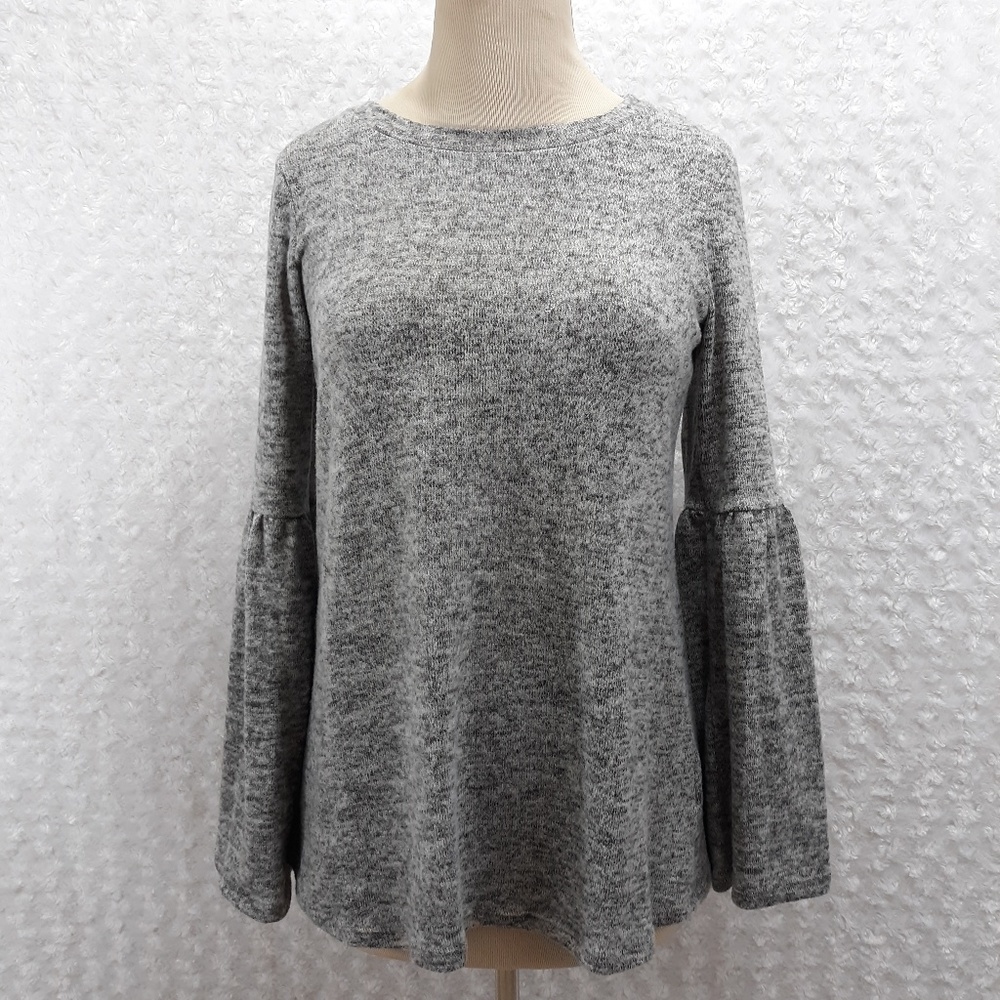 Soft Heathered Gray Bell Sleeve Sweater